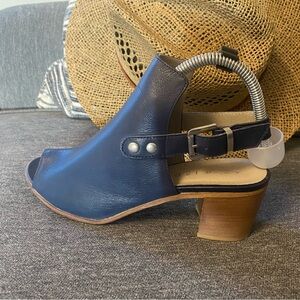 Atelier Sadie Size 39 US 8.5 Leather Blue Peep-Toe Mule Bootie with 2.5” Heel